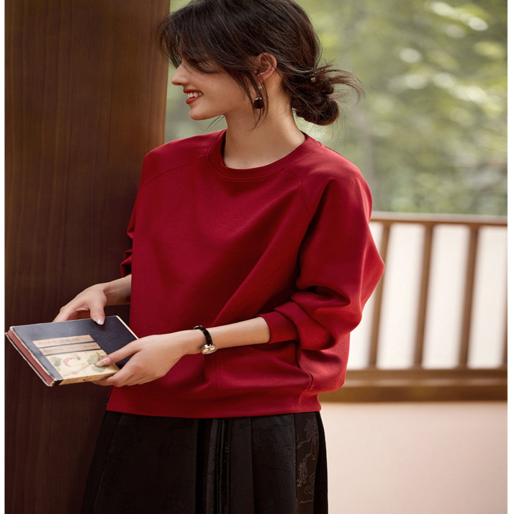 XWI Xinwei New Year Red Benming Year New Chinese Style Sweater Women s 2024 Autumn New Round Neck Pullover Top image 13