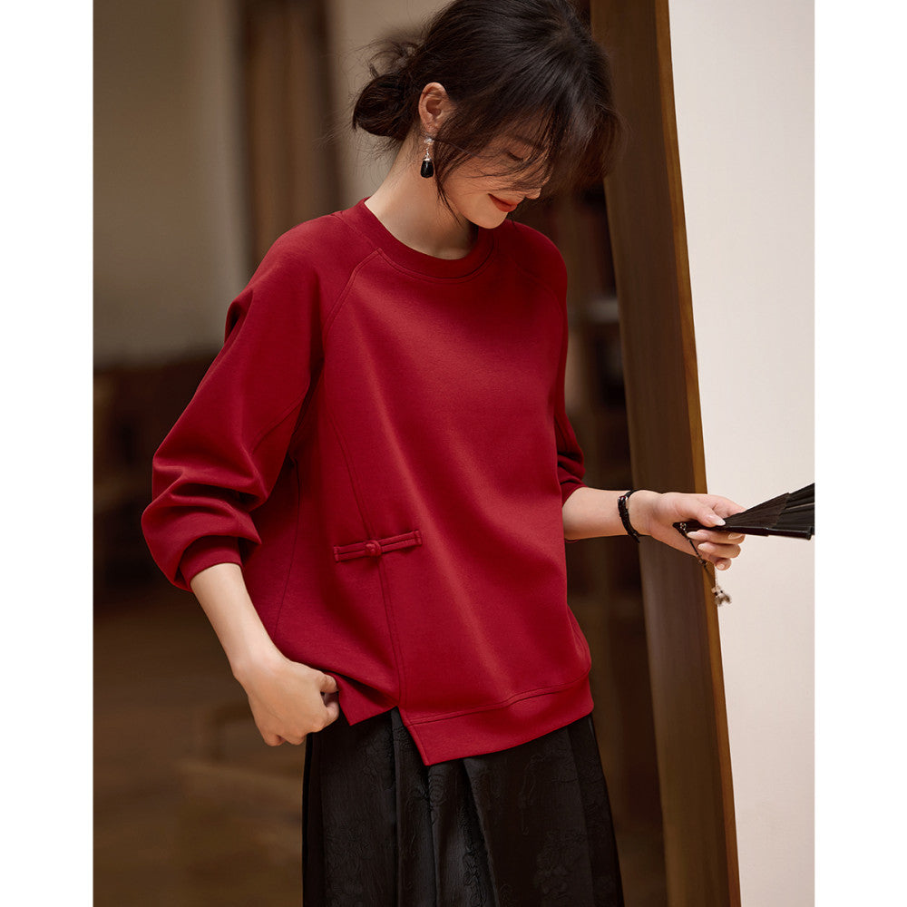 XWI Xinwei New Year Red Benming Year New Chinese Style Sweater Women s 2024 Autumn New Round Neck Pullover Top image 2