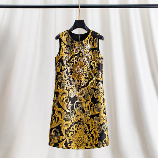 ASAYA3944: Golden Majesty Jacquard Dress ✨