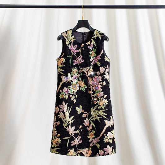 ASAYA3943: Floral Jacquard Sleeveless Dress ✨