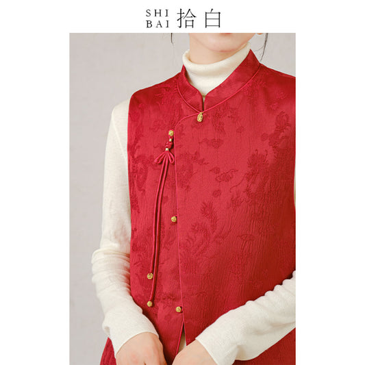 ASAYA3933: Elegant Red Jacquard Vest ✨