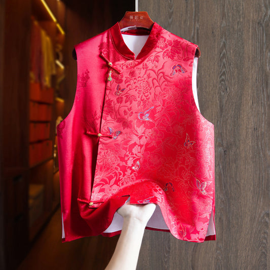 ASAYA3919 Red Mulberry Silk Vest 🦋🌸