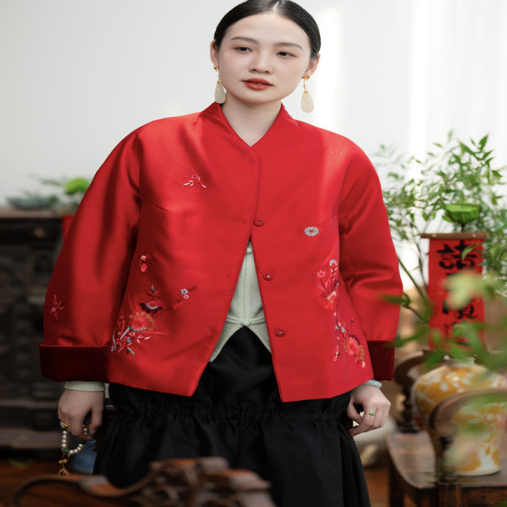 2024 New Product PCY2063 New Year s Collection Chinese Embroidered Coat Retro Small Shirt Autumn Winter Cotton Coat Cotton Coat image 1