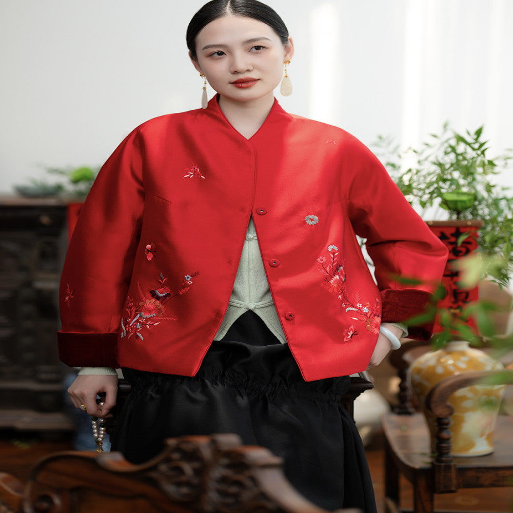 2024 New Product PCY2063 New Year s Collection Chinese Embroidered Coat Retro Small Shirt Autumn Winter Cotton Coat Cotton Coat image 4