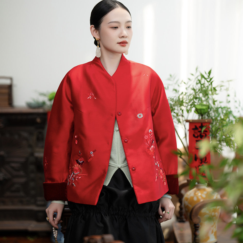 2024 New Product PCY2063 New Year s Collection Chinese Embroidered Coat Retro Small Shirt Autumn Winter Cotton Coat Cotton Coat image 8