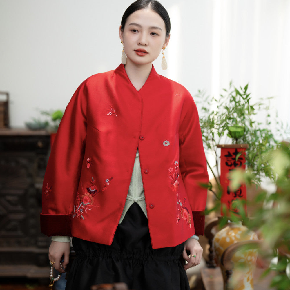 2024 New Product PCY2063 New Year s Collection Chinese Embroidered Coat Retro Small Shirt Autumn Winter Cotton Coat Cotton Coat image 49