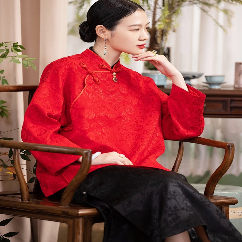 Word of mouth good goods PCY1429 festive lucky coat handmade pipa buckle plate buckle top Chinese style small shirt jacket women s spring and autumn image 3