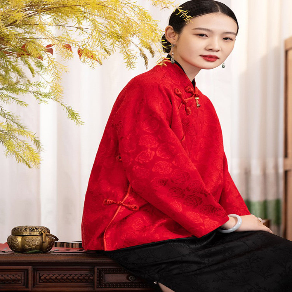 Word of mouth good goods PCY1429 festive lucky coat handmade pipa buckle plate buckle top Chinese style small shirt jacket women s spring and autumn image 0