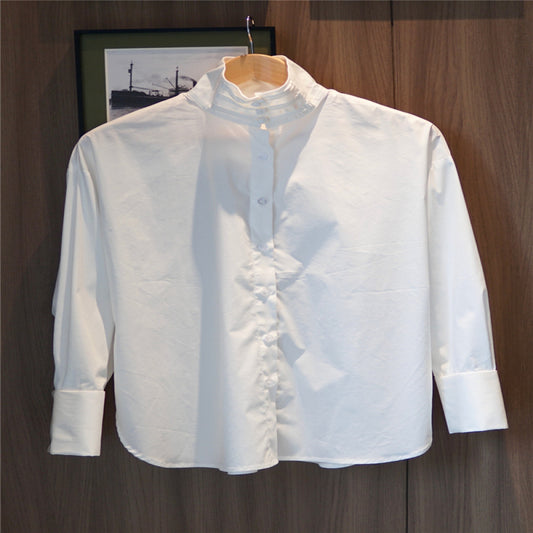 ASAYA3911: Minimalist White Curved Long Shirt