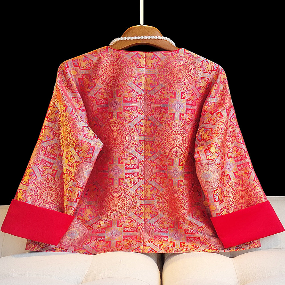 Red New Year s War Robe Vintage National Style Coat Women s Design Sense Small Fashion China Chic Yang Mi Same Chinese Top image 2