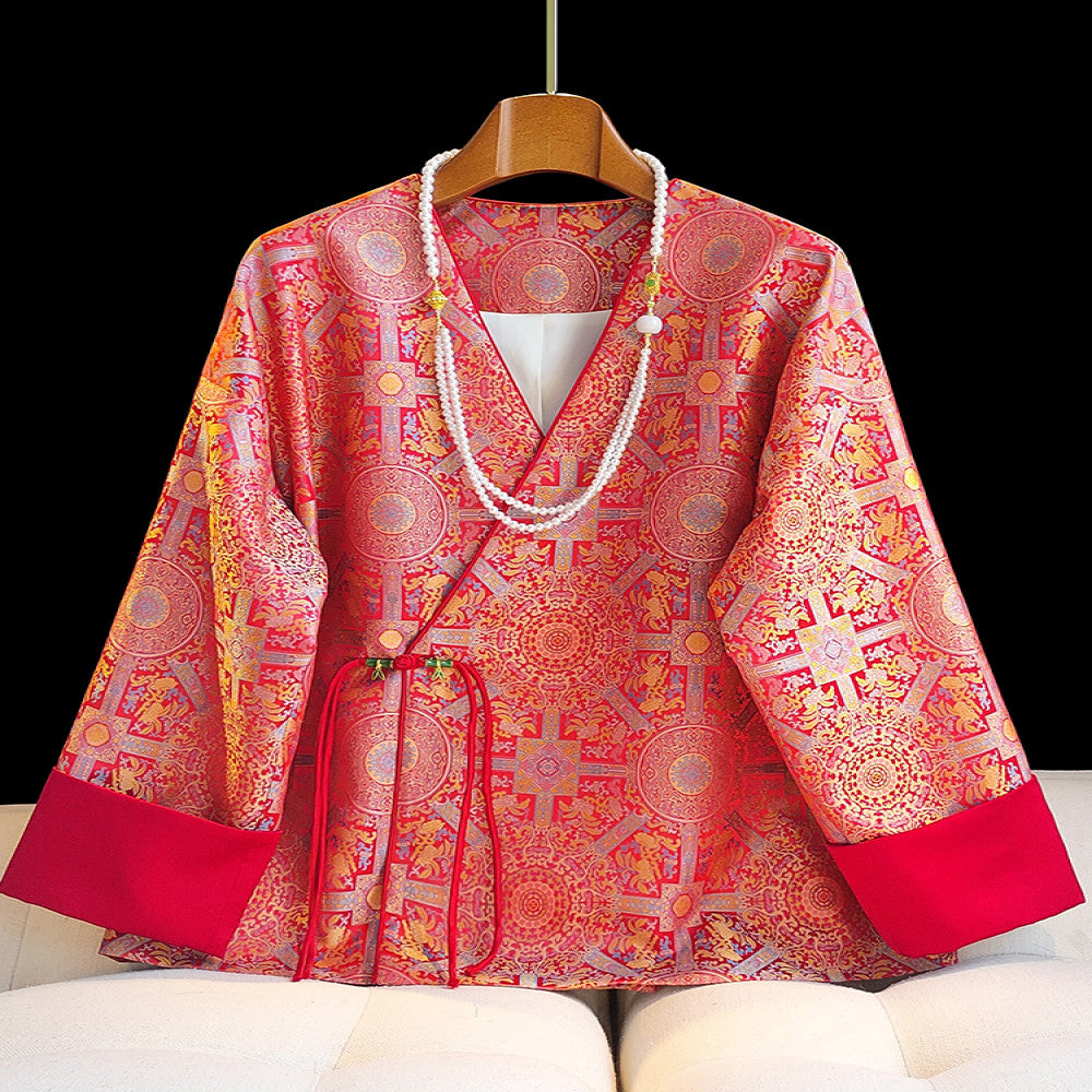 Red New Year s War Robe Vintage National Style Coat Women s Design Sense Small Fashion China Chic Yang Mi Same Chinese Top image 0