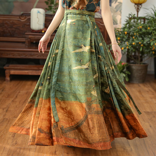 ASAYA3901 | Ruihe Fengnian—Red Chinese Mulberry Silk Horse-faced Skirt