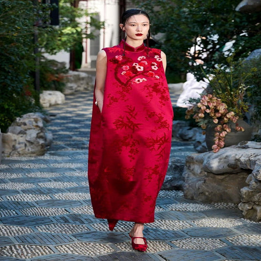 ASAYA3986 🔴 Luxurious Red Embroidered Cheongsam Dress 🌹