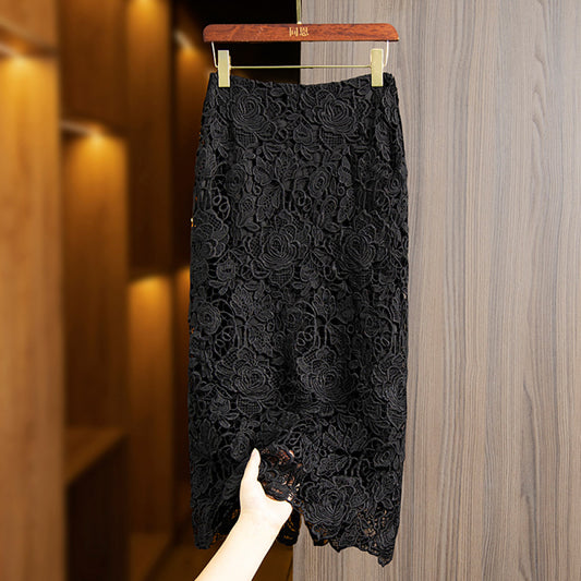 ASAYA3897 | Elegant Black Lace Midi Skirt ✨