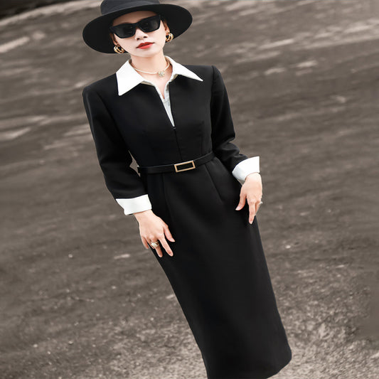 ASAYA3892 – Stylish Black and White Contrast Long Dress