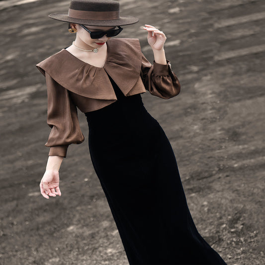 ASAYA3889 Elegant Velvet Dress with Faux Two-Piece Stitching 🌟👗