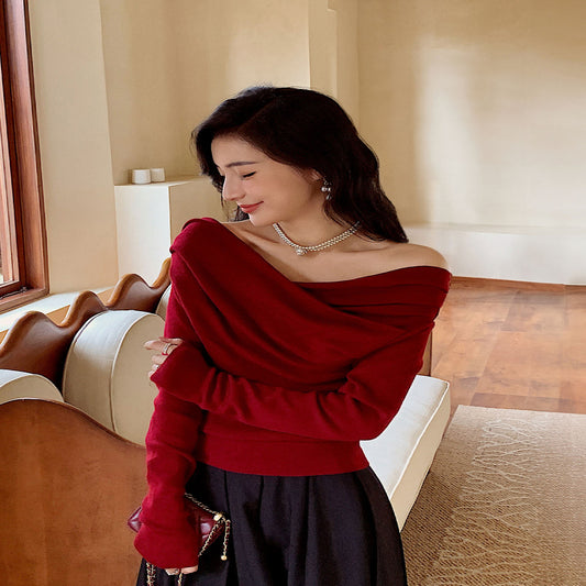 ASAYA3882 – Burgundy Christmas Off-Shoulder Dress 🎄✨
