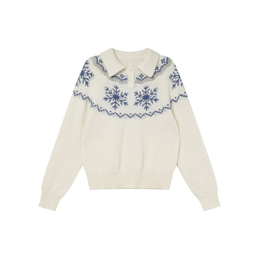 ASAYA3878 POLO Collar Snowflake Knitted Sweater ❄️⛄️❤️