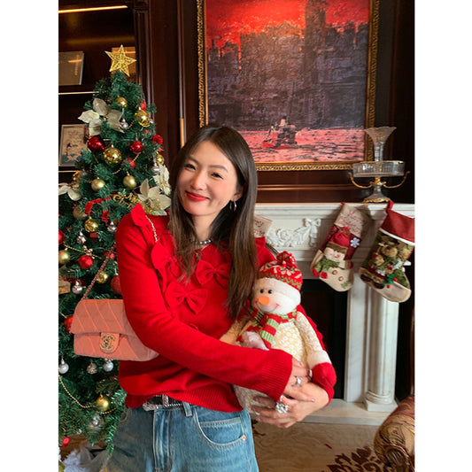 ASAYA3873: 𝗥𝗲𝗱 𝗕𝗼𝘄 𝗪𝗼𝗼𝗹 𝗦𝘄𝗲𝗮𝘁𝗲𝗿 -𝘍𝘦𝘴𝘵𝘪𝘷𝘦 𝘌𝘭𝘦𝘨𝘢𝘯𝘤𝘦! ✨🎄