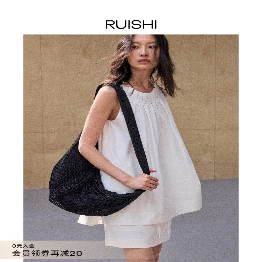 RUISHI French Handmade Woven Mushroom Edge Top Sleeveless Gentle and Versatile Small Shirt for Women in Summer image 0
