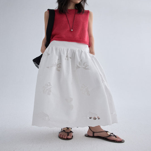 ASAYA4694 – White Breeze Embroidered Skirt 🤍🍃