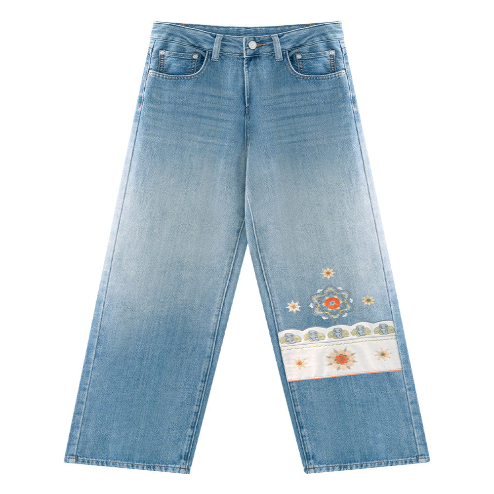 Su Luo Dreaming of the Silk Road Ancient Golden Road original ethnic style embroidered winter velvet straight denim trousers image 5