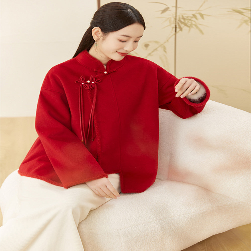 Mountain Colored New Year s Tang style women s Chinese style new Chinese Zen tea clothing autumn and winter retro red New Year s clothing jacket image 1