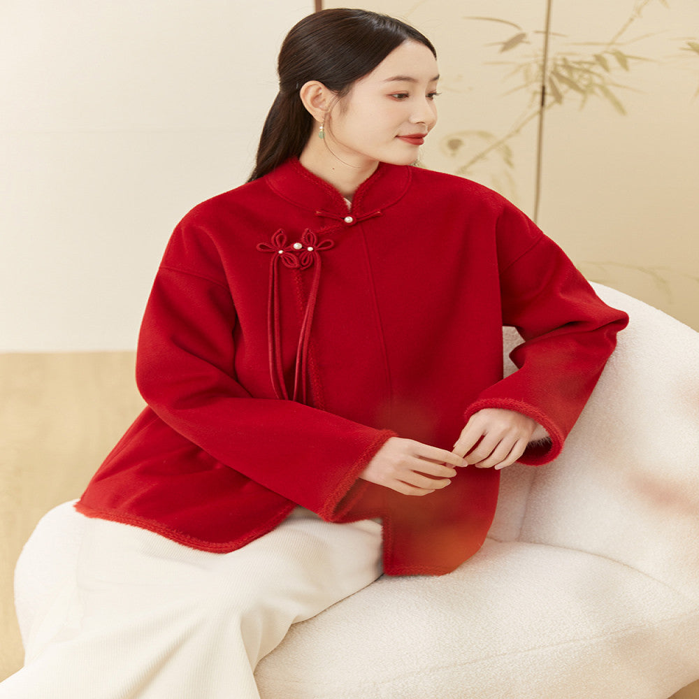 Mountain Colored New Year s Tang style women s Chinese style new Chinese Zen tea clothing autumn and winter retro red New Year s clothing jacket image 2