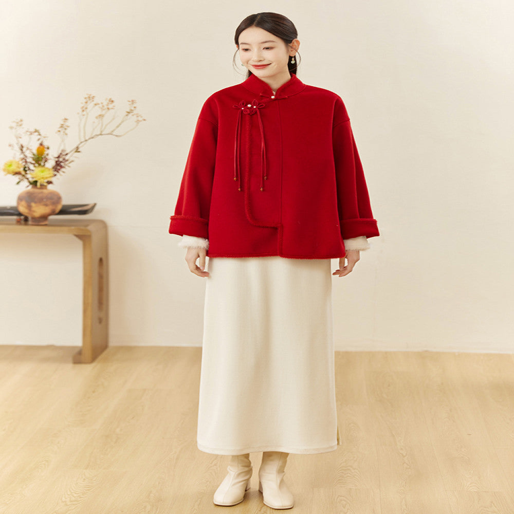 Mountain Colored New Year s Tang style women s Chinese style new Chinese Zen tea clothing autumn and winter retro red New Year s clothing jacket image 4