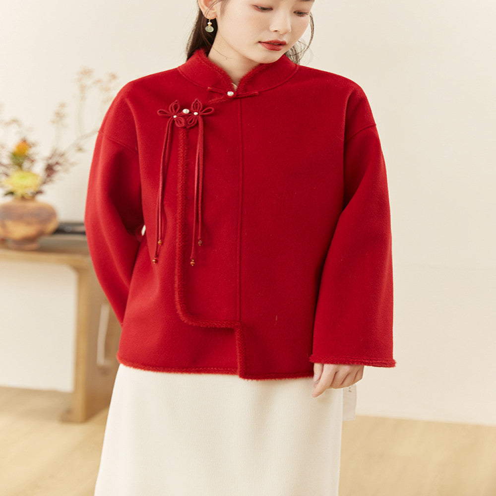 Mountain Colored New Year s Tang style women s Chinese style new Chinese Zen tea clothing autumn and winter retro red New Year s clothing jacket image 8