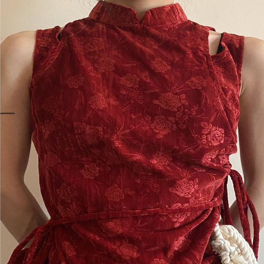 ASAYA-3829: Elegant Red Velvet Cheongsam Set ✨