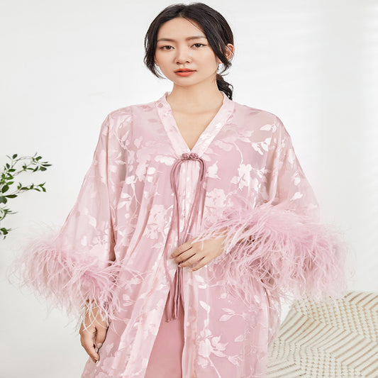 ASAYA-3823: Glamorous Pink Feather Robe ✨