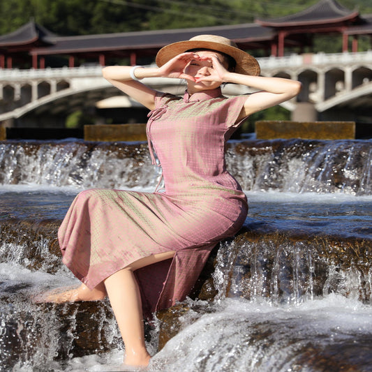 ASAYA-3822: Commuting Gradient Silk Qipao Dress 🌸