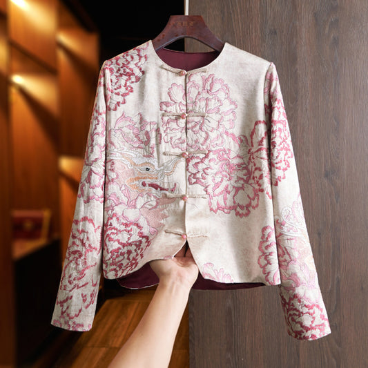 ASAYA-3821: Chinese Qipao Jacket with Dragon & Blossom Embroidery ✨