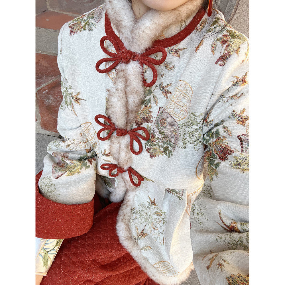 In the mountains there are Guizhi Wanfu er New Year s greetings National Wind and Snow Neil Cotton Jacket Gold Red Half Skirt image 8