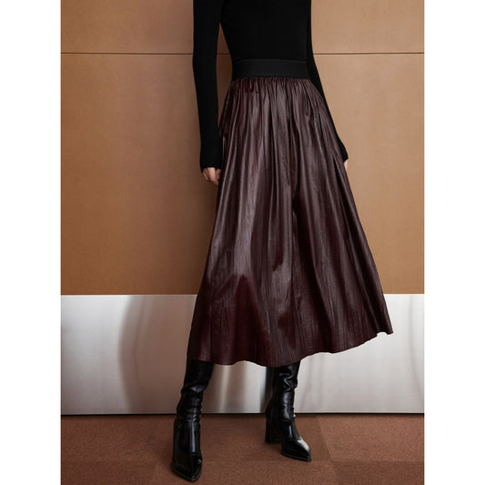 ASAYA-3805: Elegant Ancora Red Leather Skirt ✨