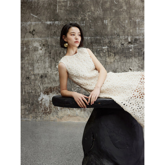 ASAYA-3804: Light Dress V-neck Hollow Lace Sleeveless Dress ✨