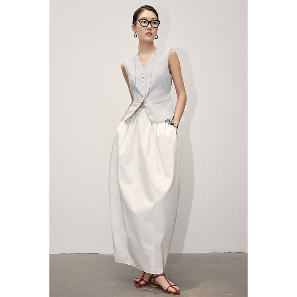 Due to the white floral bud skirt with a high waist and slimming effect the A line midi skirt is suitable for summer women with a French style Hepburn mid length umbrella skirt image 10