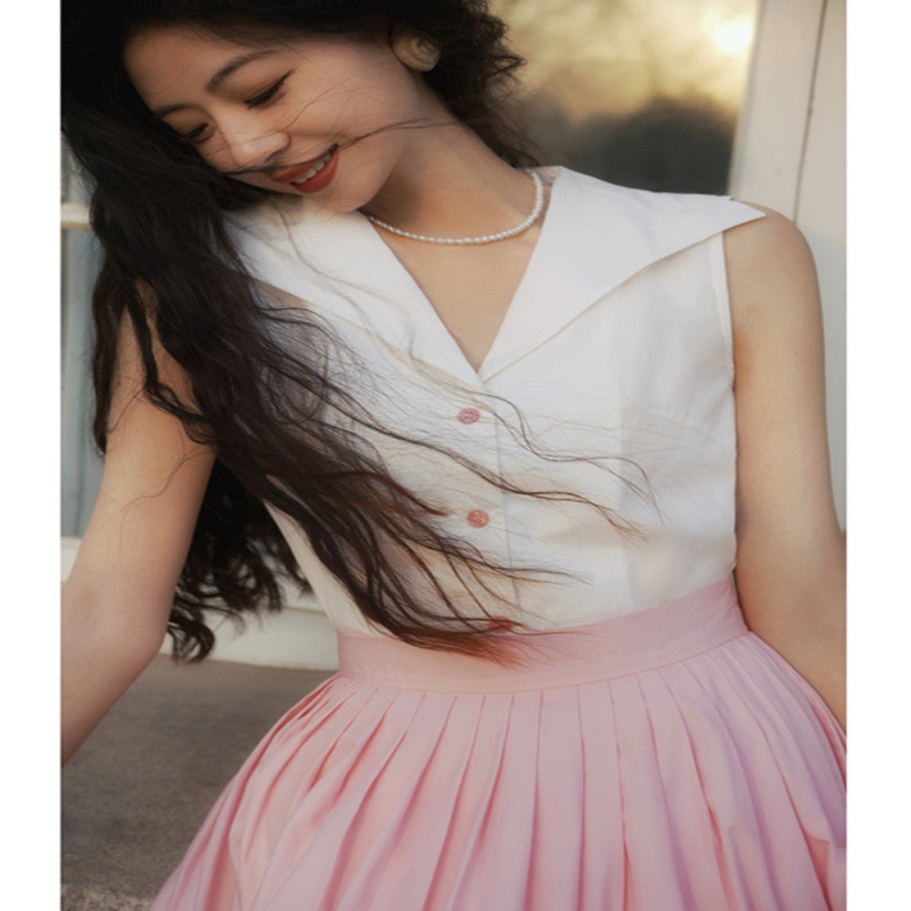 Ching s French Retro Colorful Large Collar Shirt Cool and Exquisite Versatile Small Shirt Sleeveless Commuter Top Summer image 1