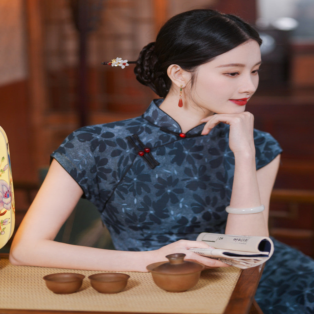 Improved Blue Qiaoqisha Cheongsam with Ancient Method Half Open Skirt 2025 Spring and Summer New Chinese style Young Girl Dress image 0