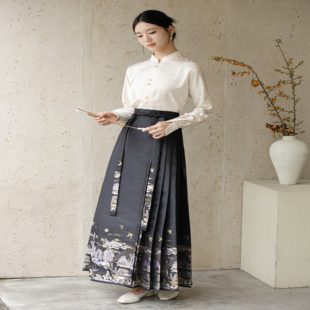 Chuchan New Chinese Style 2025 Autumn New Stand Collar Front Opening National Style Temperament Hanfu Top Horse Face Skirt Two piece Set image 26