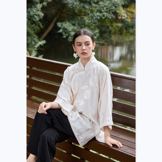 ASAYA-3766 “National Style Cheongsam Zen Tea Shirt” 🔵✨