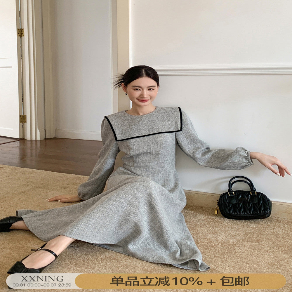 XXNING French Navy Large Lapel Dress Jacket Women 2025 Spring Sweet Age Reducing Waist Thousand Gold Skirt image 1