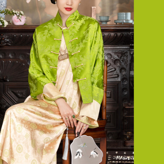 ASAYA-3711 Silk Brocade Long Sleeve Jacket with Chinese Frog Buttons