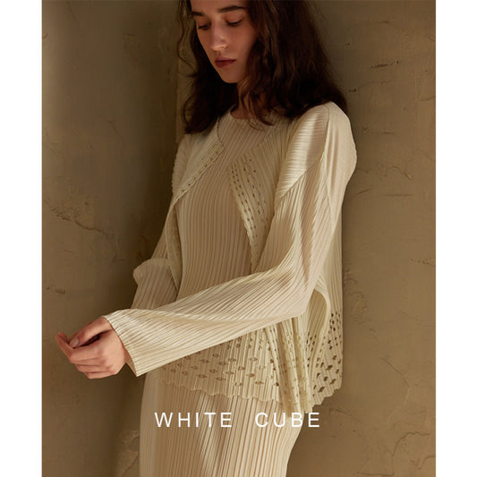 ASAYA3676 Miyake style hollow pleated cardigan (2 Colors)