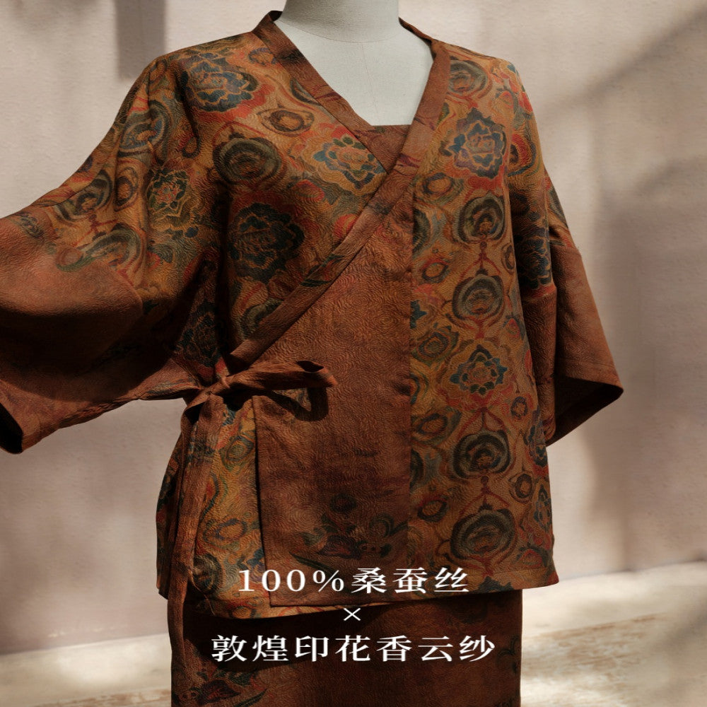 25 Mu Mi Xiang Yun Sha Luo Shen Fu Traditional Chinese Painting Printed Fold Front New Chinese Coat Slimming Dress image 2