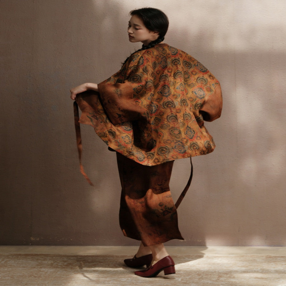 25 Mu Mi Xiang Yun Sha Luo Shen Fu Traditional Chinese Painting Printed Fold Front New Chinese Coat Slimming Dress image 3