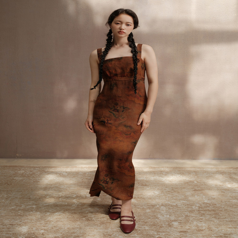 25 Mu Mi Xiang Yun Sha Luo Shen Fu Traditional Chinese Painting Printed Fold Front New Chinese Coat Slimming Dress image 9