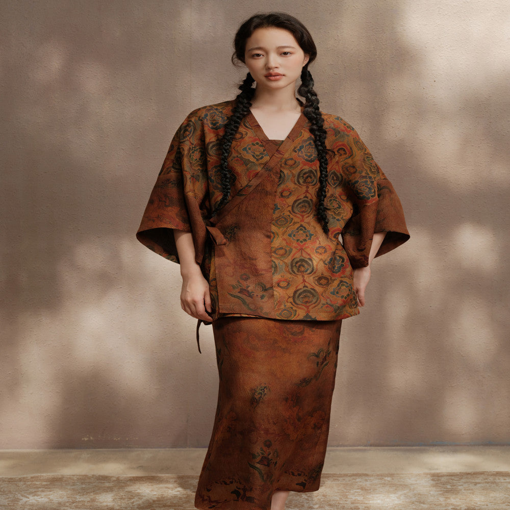 25 Mu Mi Xiang Yun Sha Luo Shen Fu Traditional Chinese Painting Printed Fold Front New Chinese Coat Slimming Dress image 22