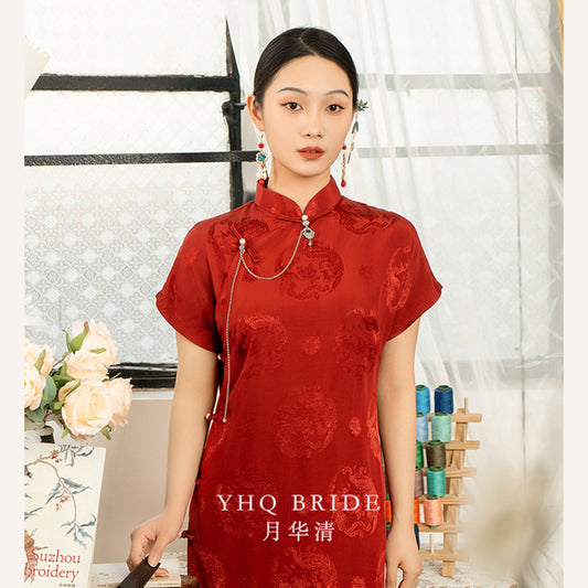 ASAYA3669 [Frost Branch] Red Cheongsam Toast Dress